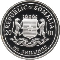 Somalia 100 Shillings 2001 - XVIII. Fußball WM 2006 in Deutschland - Silber PP teilcoloriert