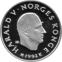 Norwegen 100 Kroner 1992 - Harald V. XVII. Olympische Winterspiele 1994 in Lillehammer - Silber PP