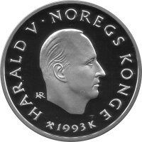 Norwegen 100 Kroner 1993 - Harald V. XVII. Olympische Winterspiele 1994 in Lillehammer - Silber PP