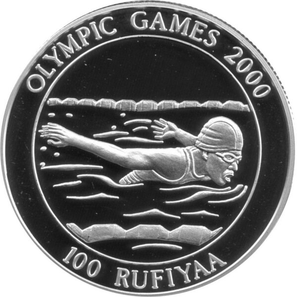 Malediven 100 Rufiyaa 1998 - XXVII. Olympische Sommerspiele 2000 in Sydney - "Schwimmen" - Silber PP