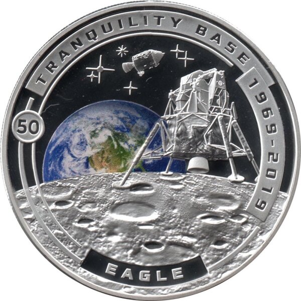 Solomon Islands ½ Dollar 2019 - 50 Jahre Mondlandung "Landefähre Eagle" - Kupfer PP versilbert koloriert