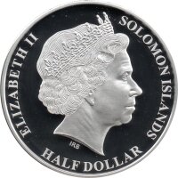 Solomon Islands ½ Dollar 2019 - 50 Jahre Mondlandung "Landefähre Eagle" - Kupfer PP versilbert koloriert