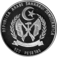 Sahara 500 Pesetas 1996 - XVI. Fußball WM 1998 in Frankreich - Silber PP