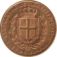 Sardinien 20 Lire 1845 P - König Carlo Alberto - Gold