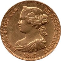 Spanien 100 Reales 1863 - Königin Isabella II. - Gold