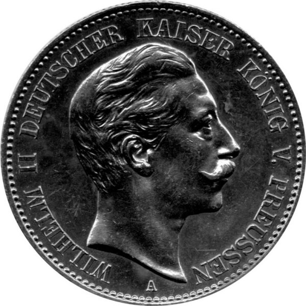 J.100 Preußen 2 Mark 1888 -A- Kaiser Wilhelm II. - Silber vz