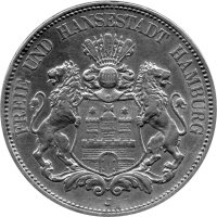 J.062 Hamburg 5 Mark 1876 -J- Stadtwappen - Silber vz