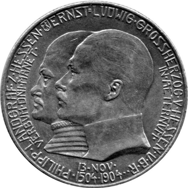J.074 Hessen-Darmstadt 2 Mark 1904 - 400. Geburtstag Philipp des Großmütigen - Silber ss