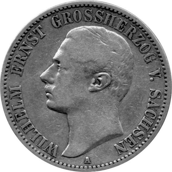 J.157 Sachsen-Weimar-Eisenach 2 Mark 1901 -A- Regierungsantritt von Großherzog Wilhelm Ernst - Silber ss