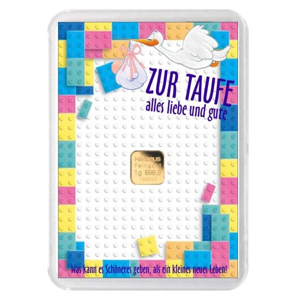 Geschenkbarren "Zur Taufe - Storch" 1 Gramm Gold