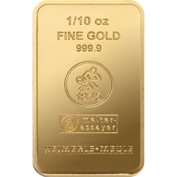 3,11 Gramm Goldbarren (1/10 oz) Heimerle & Meule geprägt | Neuware LBMA