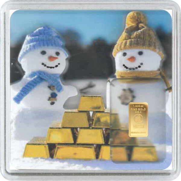 Geschenkbarren Premium - 0,1555 Gramm Goldbarren 1/200 oz - Weihnachten Schneemann
