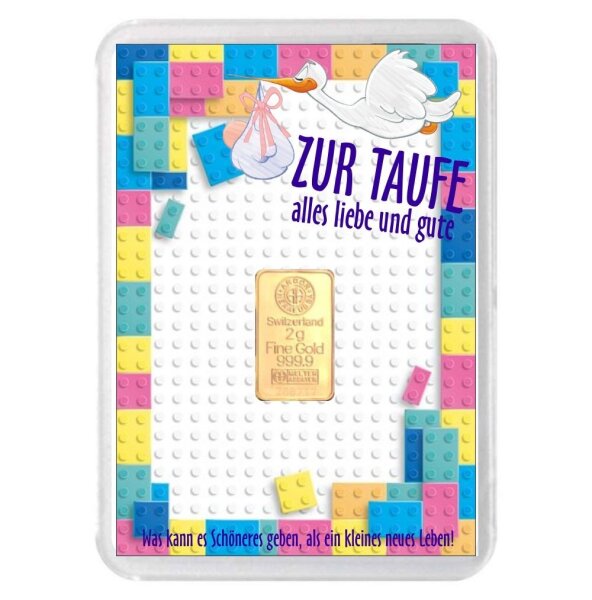 Geschenkbarren "Zur Taufe - Storch" 2 Gramm Gold