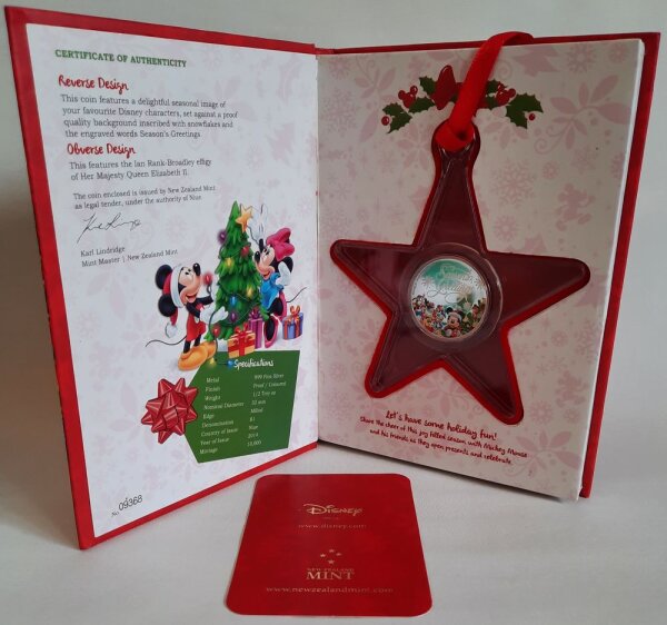 Niue 1 Dollar 2014 - Disney "Season`s Greetings" - 1/2 oz Silber PP