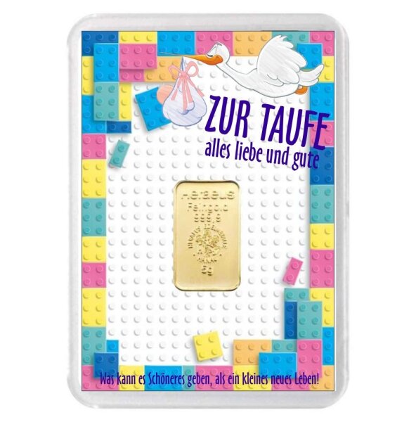 Geschenkbarren "Zur Taufe - Storch" 5 Gramm Gold