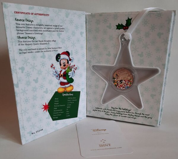 Niue 1 Dollar 2016 - Disney "Season`s Greetings" - 1/2 oz Silber PP