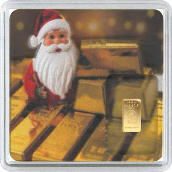 Geschenkbarren Premium - 0,1555 Gramm Goldbarren 1/200 oz - Weihnachten Weihnachtsmann
