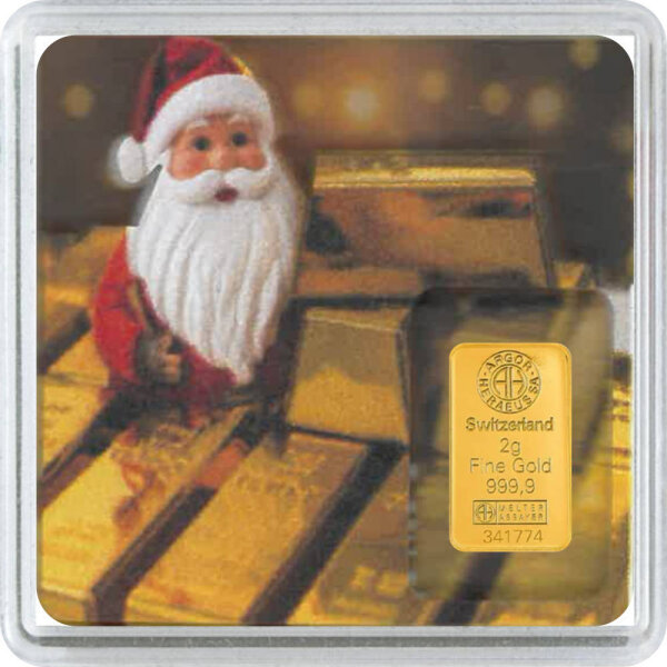 Geschenkbarren Premium - 2 Gramm Goldbarren - Weihnachten Weihnachtsmann