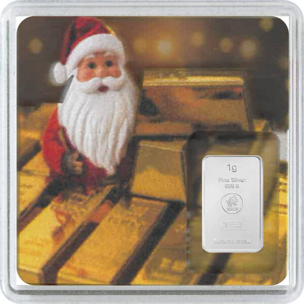 Geschenkbarren Premium - 1 Gramm Silberbarren - Weihnachten Weihnachtsmann