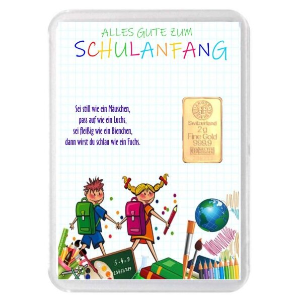 Geschenkbarren "Schulanfang" 2 Gramm Gold