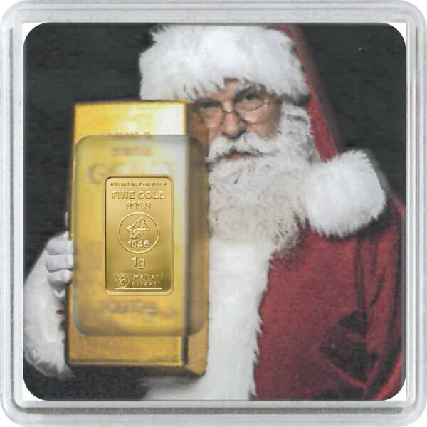 Geschenkbarren Premium - 1 Gramm Goldbarren - Weihnachten Santa Claus