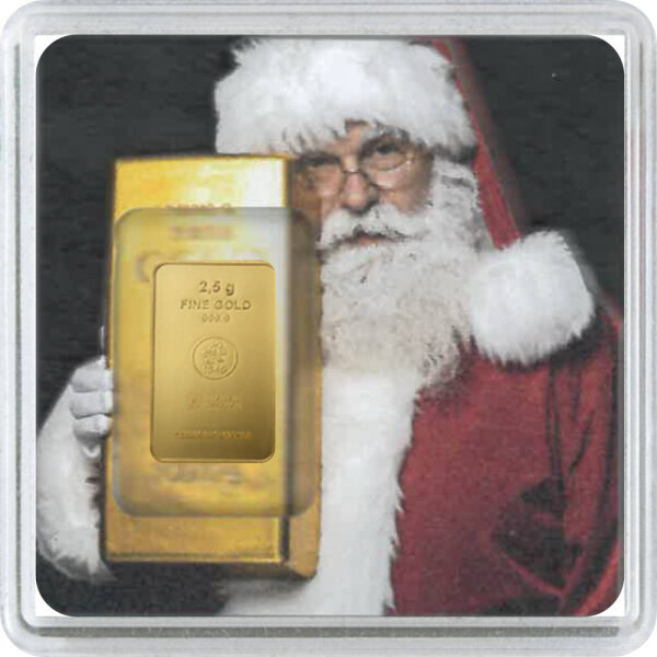 Geschenkbarren Premium - 2,5 Gramm Goldbarren - Weihnachten Santa Claus