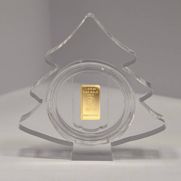 Geschenkbarren Premium - 0,1555 Gramm Goldbarren 1/200 oz - Weihnachten Acrylglas Christbaum