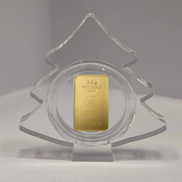Geschenkbarren Premium - 2,5 Gramm Goldbarren - Weihnachten Acrylglas Christbaum