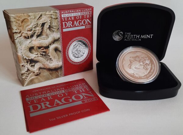 Australien Lunar II 2012 Jahr des Drachen 1 oz Silber PP