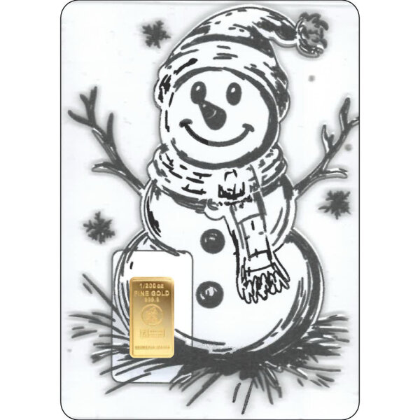 Geschenkbarren Premium XXL - 0,1555 Gramm Goldbarren 1/200 oz - Weihnachten Schneemann