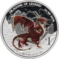 Tuvalu 1 Dollar 2012 - Dragons of Legend "Red Welsh Dragon" - 1 oz Silber PP teilcoloriert
