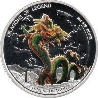 Tuvalu 1 Dollar 2012 - Dragons of Legend "Chinese Dragon" - 1 oz Silber PP teilcoloriert