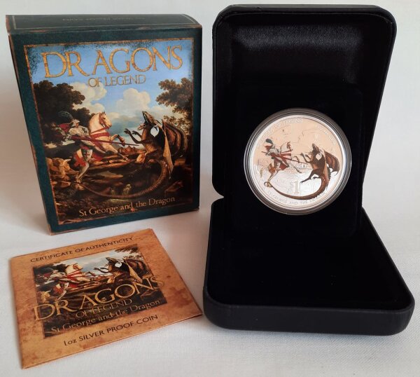 Tuvalu 1 Dollar 2012 - Dragons of Legend "St. Georg and the Dragon" - 1 oz Silber PP teilcoloriert