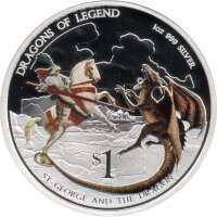 Tuvalu 1 Dollar 2012 - Dragons of Legend "St. Georg and the Dragon" - 1 oz Silber PP teilcoloriert