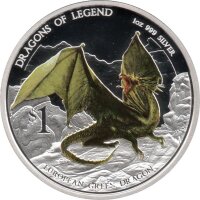 Tuvalu 1 Dollar 2013 - Dragons of Legend "European Green Dragon" - 1 oz Silber PP teilcoloriert