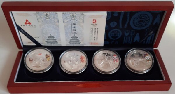 China Set 4 x 10 Yuan 2008 - XXIX. Olympische Sommerspiele 2008 in Peking "KM#1843, 1844, 1845, 1846" - 1 oz Silber PP