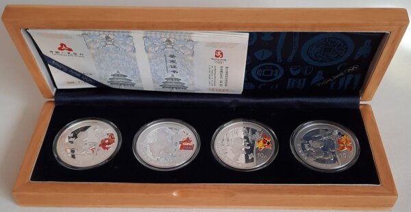 China Set 4 x 10 Yuan 2008 - XXIX. Olympische Sommerspiele 2008 in Peking "KM#1702, 1703, 1704, 1705" - 1 oz Silber PP