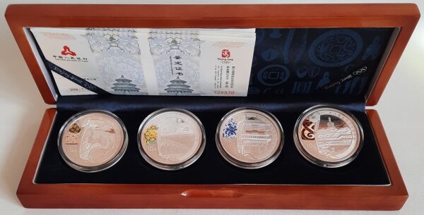 China Set 4 x 10 Yuan 2008 - XXIX. Olympische Sommerspiele 2008 in Peking "KM#1674, 1688, 1732, 1733" - 1 oz Silber PP