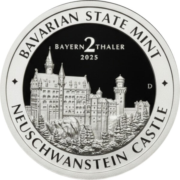 Bayern Thaler 1. Ausgabe Schloss Neuschwanstein 2025 2 oz Silber Polierte Platte High Relief