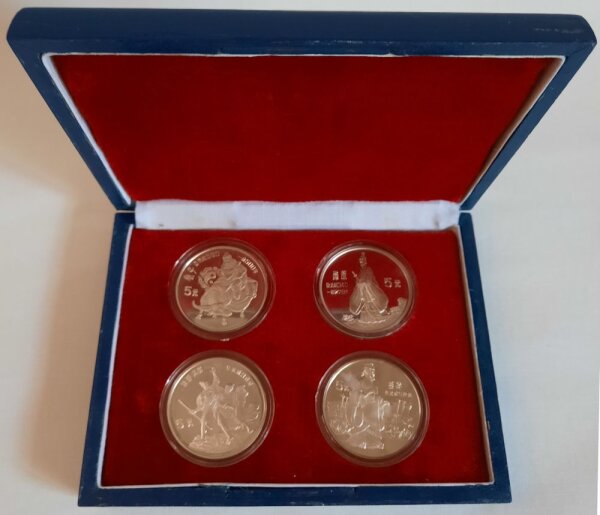 China Set 4 x 5 Yuan 1985 - Chin. Persönlichkeiten "KM#121, 122, 123, 124" - Silber PP