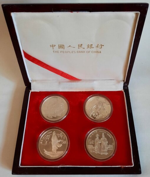 China Set 4 x 5 Yuan 1987 - Chin. Persönlichkeiten "KM#172, 173, 174, 174" - Silber PP