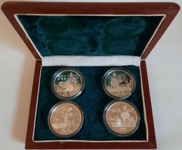 China Set 4 x 5 Yuan 1988 - Chin. Persönlichkeiten "KM#207, 208, 209, 210" - Silber PP