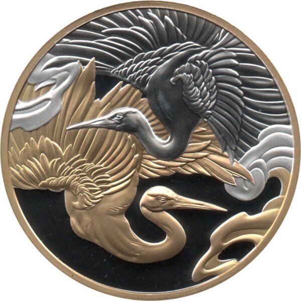 Niue 1 Dollar 2025 - Harmony & Longevity "Cranes" - 1 oz Silber PP teilvergoldet