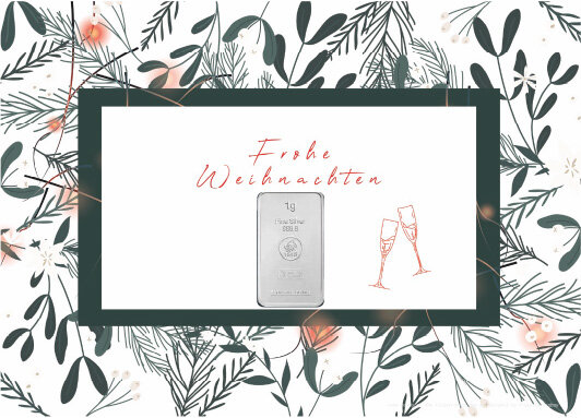 Geschenkbarren - 1 Gramm Silberbarren - Weihnachten "Frohe Weihnachten"
