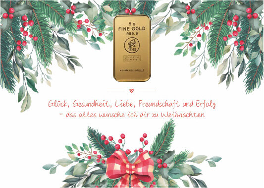 Geschenkbarren - 5 Gramm Goldbarren - Weihnachten "Glück, Gesundheit, Liebe, Freundschaft und Erfolg"