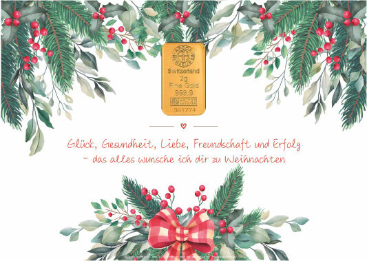 Geschenkbarren - 2 Gramm Goldbarren - Weihnachten "Glück, Gesundheit, Liebe, Freundschaft und Erfolg"