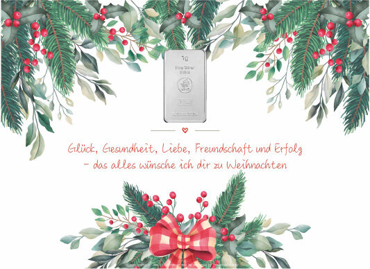 Geschenkbarren - 1 Gramm Silberbarren - Weihnachten "Glück, Gesundheit, Liebe, Freundschaft und Erfolg"