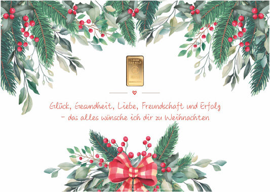 Geschenkbarren - 0,1555 Gramm Goldbarren 1/200 oz - Weihnachten "Glück, Gesundheit, Liebe, Freundschaft und Erfolg"