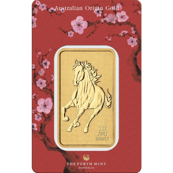 31,1 Gramm Goldbarren Perth Mint 3. Ausgabe Lunar Pferd | Neuware LBMA