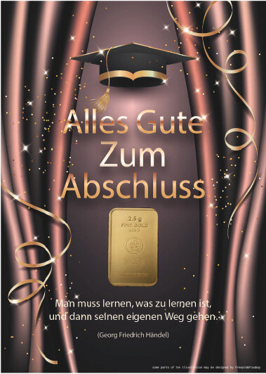 Geschenkbarren - 2,5 Gramm Goldbarren - Abschluss Studentenhut